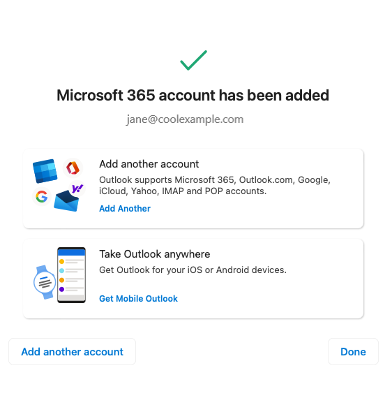 voeg een ander account toe of selecteer Gereed om naar het Postvak IN te gaan